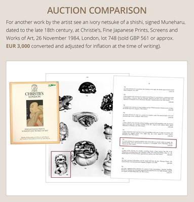 Lot 99 - MUNEHARU: A FINE KYOTO SCHOOL IVORY SEAL-TYPE (INGYO) NETSUKE OF A YOUNG KIRIN