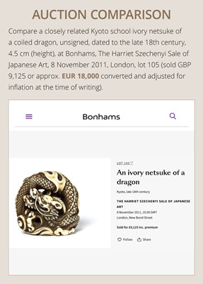 Lot 114 - A POWERFUL KYOTO SCHOOL IVORY NETSUKE OF A DRAGON AND TAMA PEARL