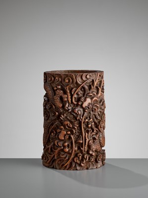 Lot 544 - A BAMBOO ‘DRAGON’ BRUSH POT, BITONG, QING