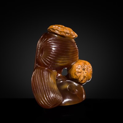 A FINE AGATE ‘NUTS AND JUJUBE' PENDANT, QING DYNASTY, 19TH CENTURY