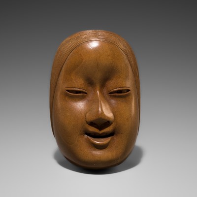 SOSAI: A FINE SO SCHOOL WOOD ‘ONNA’ MASK NETSUKE
