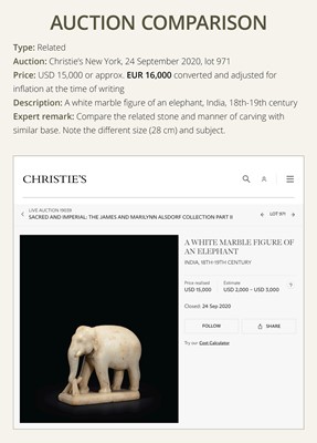 Lot 90 - A LARGE WHITE MARBLE FIGURE OF A GUARDIAN LION, NORTHWESTERN INDIA, 18TH-19TH CENTURY OR EARLIER