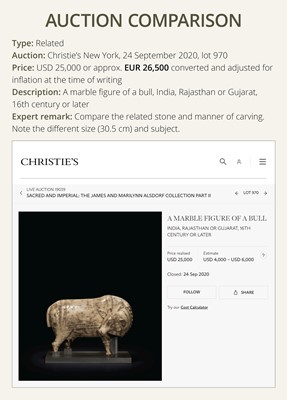 Lot 90 - A LARGE WHITE MARBLE FIGURE OF A GUARDIAN LION, NORTHWESTERN INDIA, 18TH-19TH CENTURY OR EARLIER