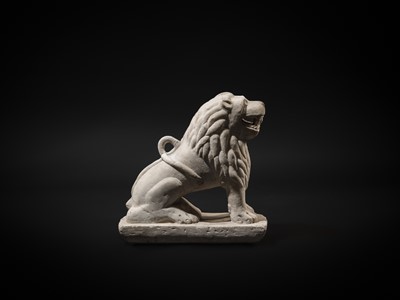 Lot 91 - A LARGE WHITE MARBLE FIGURE OF A GUARDIAN LION, NORTHWESTERN INDIA, 18TH-19TH CENTURY OR EARLIER