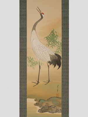 Lot 1608 - A HANGING SCROLL PAINTING DEPICTING A CRANE
