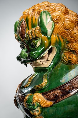 Lot 376 - A VERY LARGE SANCAI-GLAZED PAIR OF BUDDHIST LIONS, QING