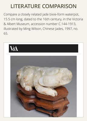 A LARGE AND RARE JADE ‘BIXIE’ WATER POT AND COVER, LATE MING DYNASTY