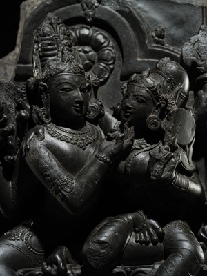 Lot 614 - A BLACK STONE STELE OF UMA MAHESHVARA, PALA-SENA PERIOD, 11TH-12TH CENTURY