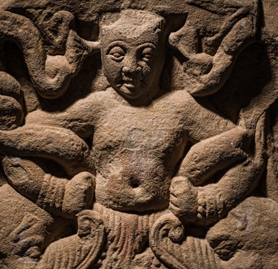 Lot 609 - A BUFF SANDSTONE ‘TRITON AND MAKARAS’ STELE, MATHURA, KUSHAN PERIOD, 1ST-2ND CENTURY AD