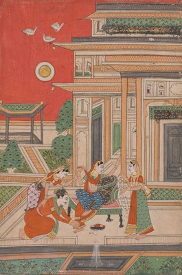 Lot 599 - A MINIATURE PAINTING OF A PRINCESS AND HER LOVER, HYDERABAD