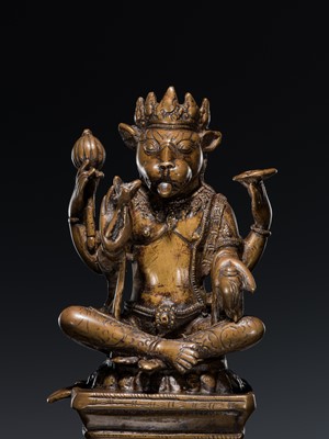 Lot 1432 - A FINE BRONZE FIGURE OF YOGA NARASIMHA, CIRCA 18TH-19TH CENTURY