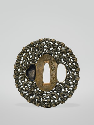 Lot 62 - MITSUHIRO: A HIZEN SCHOOL SENTOKU AND GOLD ‘100 MONKEYS’ TSUBA