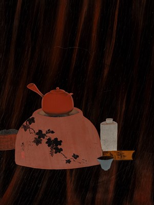 Lot 302 - SHIBATA ZESHIN: A SUPERB URUSHI-E (LACQUER PAINTING) OF A TEA CEREMONY SET