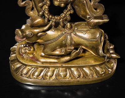 Lot 23 - A LARGE GILT-BRONZE FIGURE OF YAMA DHARMARAJA, 17TH-18TH CENTURY