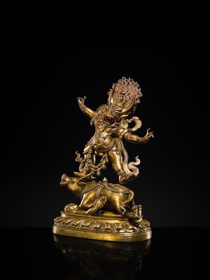 Lot 23 - A LARGE GILT-BRONZE FIGURE OF YAMA DHARMARAJA, 17TH-18TH CENTURY
