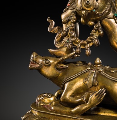 Lot 23 - A LARGE GILT-BRONZE FIGURE OF YAMA DHARMARAJA, 17TH-18TH CENTURY