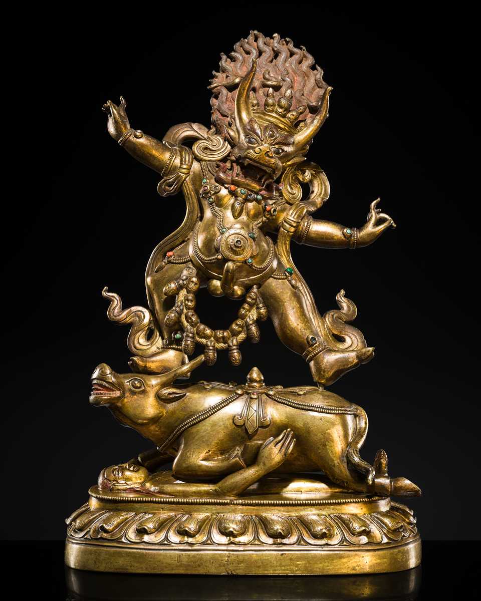 Lot 23 - A LARGE GILT-BRONZE FIGURE OF YAMA DHARMARAJA, 17TH-18TH CENTURY