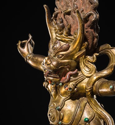 Lot 23 - A LARGE GILT-BRONZE FIGURE OF YAMA DHARMARAJA, 17TH-18TH CENTURY