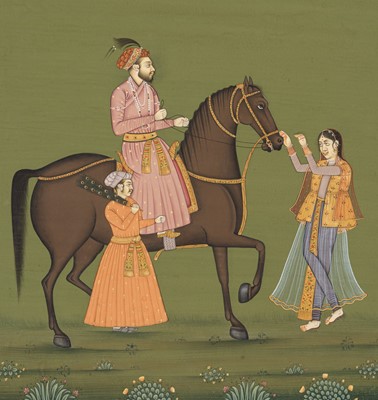 Lot 592 - A MUGHAL PAINTING OF A NOBLEMAN ON HORSEBACK, NORTH INDIA, 18TH-19TH CENTURY