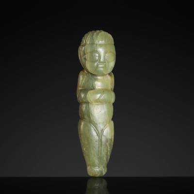Lot 148 - A RARE GREEN JADE HUMANOID FIGURE, LATE NEOLITHIC PERIOD, HONGSHAN CULTURE
