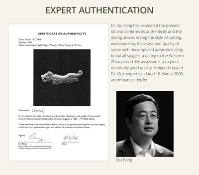 A FINE MOTTLED BROWN JADE ‘TIGER’ PENDANT, WESTERN ZHOU DYNASTY