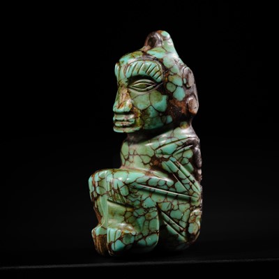 Lot 117 - AN EXCEEDINGLY RARE ‘FU HAO TYPE’ TURQUOISE MATRIX ‘HUMAN FIGURE’ PENDANT, SHANG DYNASTY