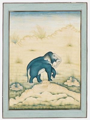 Lot 764 - AN INDIAN MINIATURE PAINTING OF AN ELEPHANT