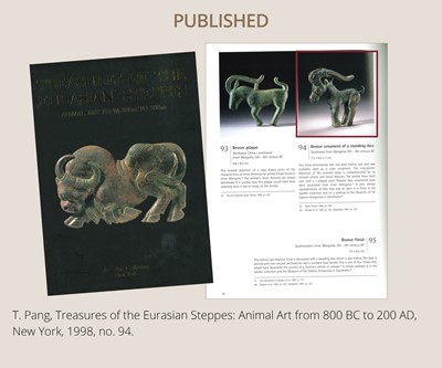 Lot 117 - A CHARMING BRONZE ORNAMENT OF AN IBEX, 5TH-4TH CENTURY BC