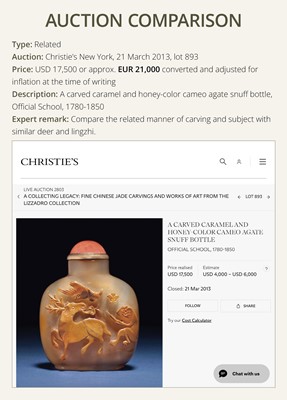 A CAMEO AGATE ‘DEER AND HORSE’ SNUFF BOTTLE, 1750-1850