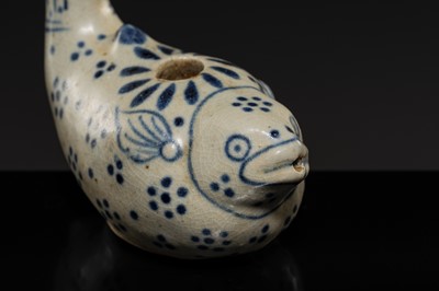 Lot 634 - A RARE BLUE AND WHITE ‘PUFFER FISH’ WATER DROPPER, LÊ DYNASTY, LATE 15TH CENTURY, PROBABLY FROM THE HOI AN HOARD