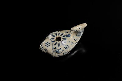 Lot 634 - A RARE BLUE AND WHITE ‘PUFFER FISH’ WATER DROPPER, LÊ DYNASTY, LATE 15TH CENTURY, PROBABLY FROM THE HOI AN HOARD