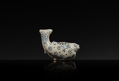 Lot 634 - A RARE BLUE AND WHITE ‘PUFFER FISH’ WATER DROPPER, LÊ DYNASTY, LATE 15TH CENTURY, PROBABLY FROM THE HOI AN HOARD