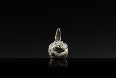 Lot 634 - A RARE BLUE AND WHITE ‘PUFFER FISH’ WATER DROPPER, LÊ DYNASTY, LATE 15TH CENTURY, PROBABLY FROM THE HOI AN HOARD