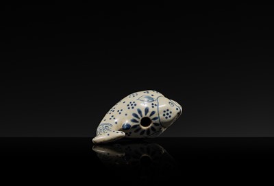 Lot 634 - A RARE BLUE AND WHITE ‘PUFFER FISH’ WATER DROPPER, LÊ DYNASTY, LATE 15TH CENTURY, PROBABLY FROM THE HOI AN HOARD