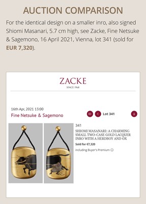 Lot 18 - SHIOMI MASANARI: A SUPERB FOUR-CASE GOLD LACQUER INRO WITH A HERDSBOY AND OX