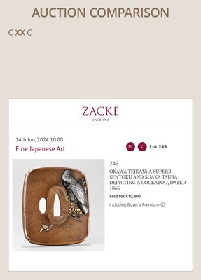 Lot 85 - OKAWA TEIKAN: A SUPERB SENTOKU AND SHAKUDO TSUBA DEPICTING A YUREI (GHOST)