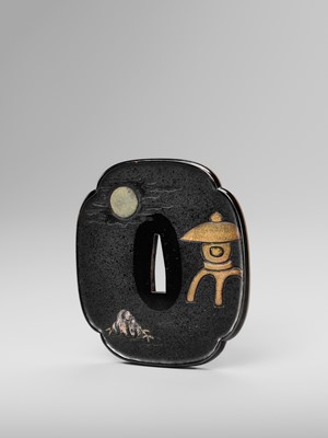 Lot 85 - OKAWA TEIKAN: A SUPERB SENTOKU AND SHAKUDO TSUBA DEPICTING A YUREI (GHOST)