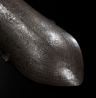 Lot 326 - A KOFTGARI STEEL ARMGUARD, BAZUBAND, 18TH-19TH CENTURY