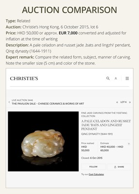 A WHITE JADE 'BAT AND LINGZHI' PENDANT, QING DYNASTY