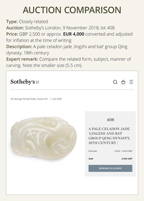 A WHITE JADE 'BAT AND LINGZHI' PENDANT, QING DYNASTY