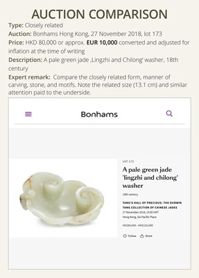 A CELADON JADE ‘LINGZHI’ BRUSH WASHER, QING DYNASTY