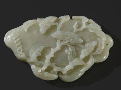 A CELADON JADE ‘LINGZHI’ BRUSH WASHER, QING DYNASTY