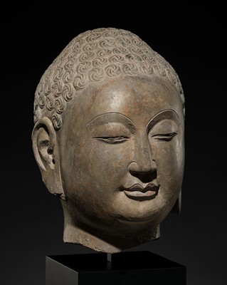 Lot 70 - A SUPERB LIMESTONE HEAD OF BUDDHA, NORTHERN QI DYNASTY