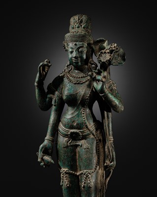 Lot 252 - A LARGE BRONZE FIGURE OF TARA, SOUTHEAST ASIA, PROBABLY NORTHERN CHAMPA, CIRCA 12TH-13TH CENTURY
