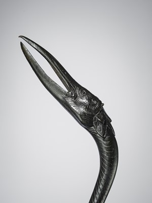 A VERY LARGE BRONZE FIGURE OF A CRANE