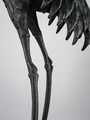 A VERY LARGE BRONZE FIGURE OF A CRANE