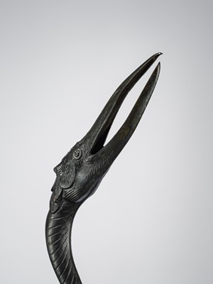 A VERY LARGE BRONZE FIGURE OF A CRANE