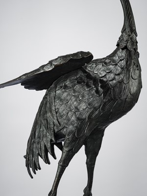 A VERY LARGE BRONZE FIGURE OF A CRANE