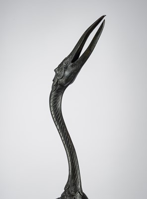 A VERY LARGE BRONZE FIGURE OF A CRANE