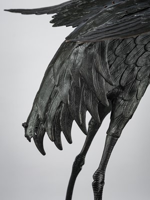 A VERY LARGE BRONZE FIGURE OF A CRANE